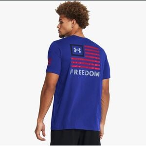 Under Armour Freedom Banner T-Shirt Men M Royal Blue Patriotic Flag Graphic NWT